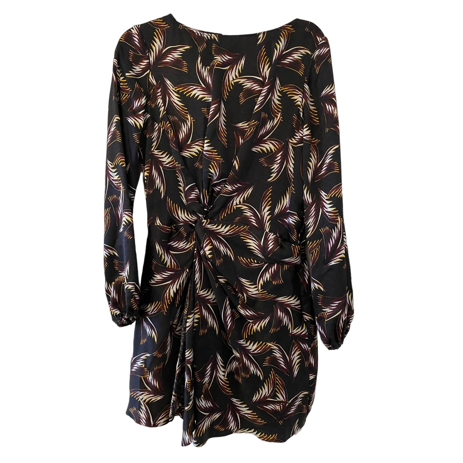 Alc Freja Black Palm Leaf Print Smooth Silk Long Sleeve Dress 4 Euc